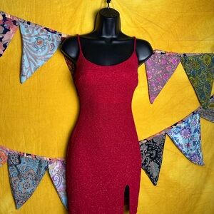 Windsor Red Holiday Glitter Spaghetti Dress